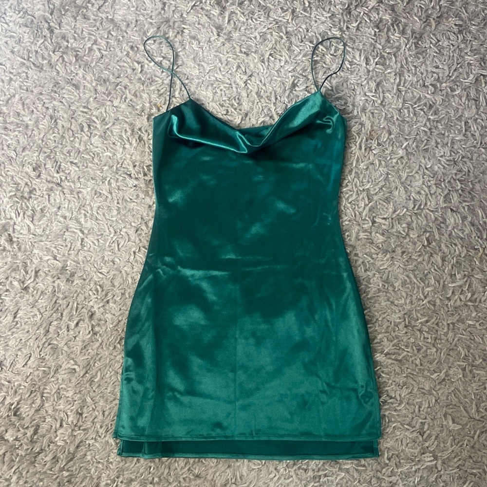 Dark Green Silk Mini Dress - never worn, size small